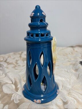 Blue Ceramic Lighthouse with LED Light 8 inches tall New with tag